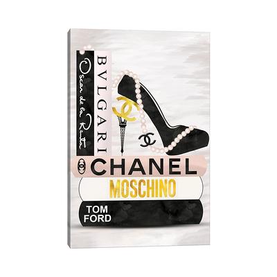 iCanvas Blush, Black & Gold High Heel On Fashion Book Stack by