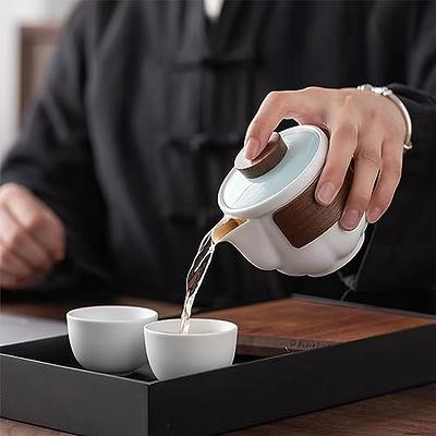 Travel Ceramic Tea Pot Set with Tea Infuser 1 Pot 2 Mini Cup Chinese Gung  Fu Teacup Portable Bag for Home Office Outdoor Picnic