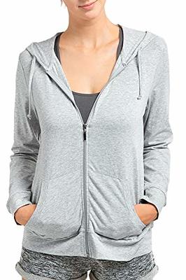 Sofra Women's Thin Cotton Zip Up Hoodie Jacket (M, Heather Gray)