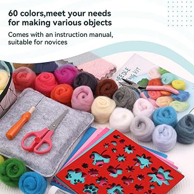 JUPEAN Felting Kit, Needle Felting Kit for Beginner, 60 Colors Wool Roving,  Wool Felting Tool Kit with Felting Needles, Foam Mat, Needle Felting