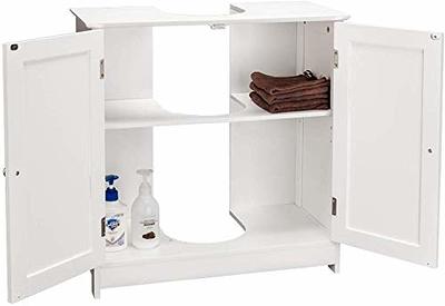HOMCOM 24 Under Sink Storage Cabinet with 2 Doors and Shelves, Pedestal  Sink Bathroom Vanity Furniture, White Wooden 3 Shelves Unit 