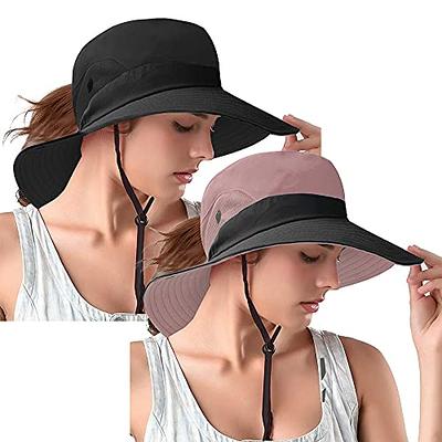 Women's Outdoor Uv-protection-foldable Sun-hats Mesh Wide-brim Beach Fishing  Hat With Ponytail-hole