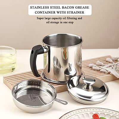 Bacon Grease Container with Stainless Steel Grease Strainer