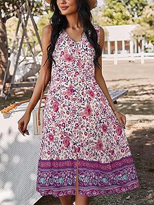 TEMOFON Women Dress Summer Sleeveless Bohemian: Floral V Neck Button Down Flowy  Boho Dresses Purple 2XL - Yahoo Shopping