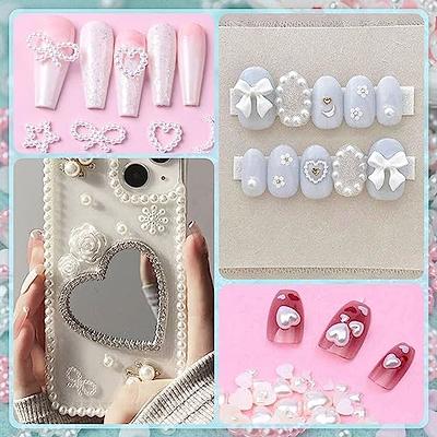 Mixed Hollo Pearls Nail Charms Half Round Pearl Decorations Heart