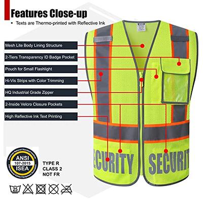 JKSafety 9 Pockets Class 2 High Visibility Zipper Front Safety Vest With  Reflective Strips,Meets ANSI/ISEA Standard (Large, 150-Yellow) 