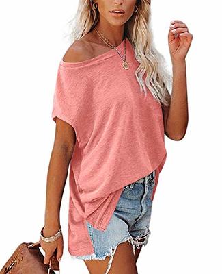 PRETTYGARDEN Women's Short Sleeve Casual T Shirts Summer Ruffle Plain Round  Neck Loose Fit Tee Blouse Tops at  Women’s Clothing store