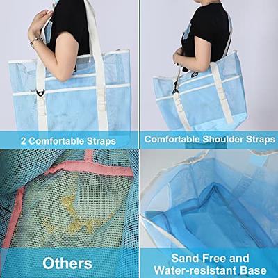 Mesh Beach Bag with Pocket Extra Large Beach Tote Bags Lightweight Foldable  Beach Shoulder Bag Reusable Mesh Carry Tote Tear Resistant Mesh Beach Tote