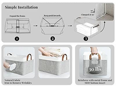 StorageWorks Large Storage Baskets for Organizing, Foldable Storage Baskets  for Shelves, Fabric Storage Bins with Handles, Beige, White & Ivory