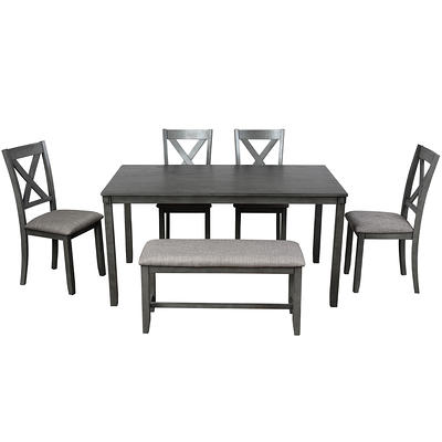 GODEER 5-Piece Square Industrial Wooden Top Light Grey Dining Table Set, 4 Chairs for Dining Room