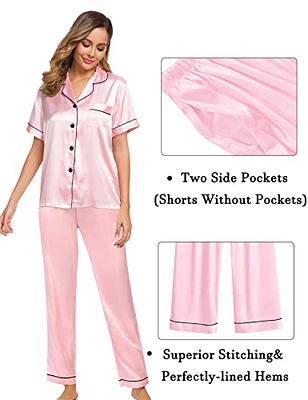 SWOMOG Womens Silk Satin Pajamas Set Pj Sets Sleepwear Loungewear