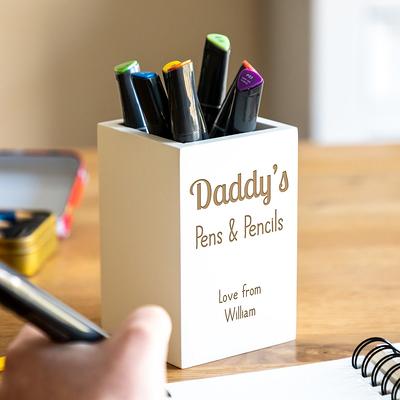 Personalized Wooden Pen Holder for Desk, Engraved Name on Pencil/Pen Pot  for Colleague/Teacher/Student, Custom Stationery Organiser Desk Gifts for