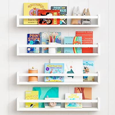  Boswillon Dual-Guard Nursery Book Shelves Set of 4, Floating  Shelves for Nursery Room Wall Decor, Wall Mount Kids Bookshelf for Baby Bedroom  Storage, Toddler Toy Hanging Wall Organizer - Natural Wood 