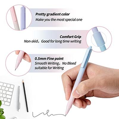 10 Retractable Pastel Gel Ink Pens, Macaron Cute Pens 0.5mm Fine Point with Black Ink for Writing Journaling Note Taking School Office Home