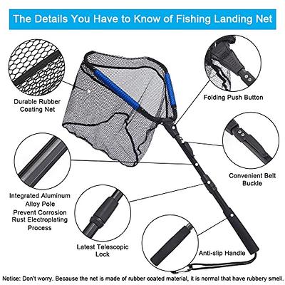 Floating Fishing Net, Triangle Foldable Telescopic Rod Rubber Coated  Floating Fishing Landing Net for Freshwater Saltwater