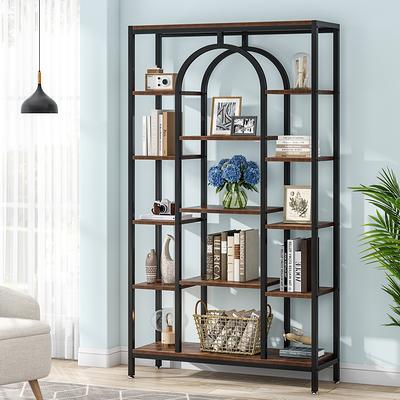 TribeSigns 6-Tier Corner Shelf, 70.8 Inch Tall Rustic Corner Bookshelf  Storage Etagere Bookcase for Living Room, Corner Display Rack Plant Shelf  for