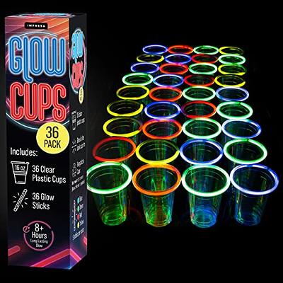36 Pack] Glow Cups with Multi Color Neon Glow Sticks for Parties - Clear  Plastic Glowing Party