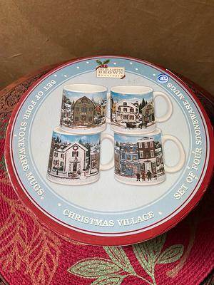 Vintage Christmas Village Mug, Set of 4