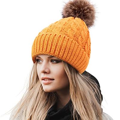 Arctic Paw Women's Cable Knit Beanie with Faux Fur Pompom Ears