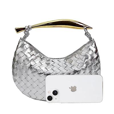 FEOFFS Woven Leather Hobe Dumpling Bag Dinner Handbag For Women Purse Hobo  Bag Knotted Woven Summer Clutch Bag (XL Silver) - Yahoo Shopping