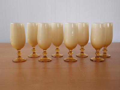 Vintage Amber Glass Champagne Flutes Set of 8