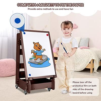 Kids Easel with Paper Roll Wooden Art Easel with Chalkboard