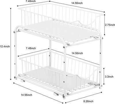 2-Tier Under Sink Storage Sliding Basket Organizer Drawer, White 