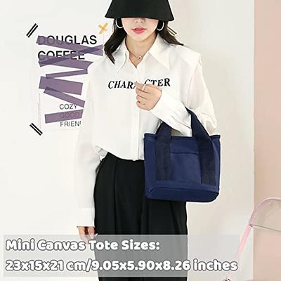 Efilra Multi Pocket Canvas Tote Bag with Zipper, Medium Work Bag with Compartments, Japanese Women Everything Purse Mom Bag