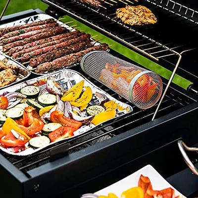 1/2Pack Round Rolling BBQ Baskets Outdoor Camping Grill BBQ Barbecue Tube  Racks