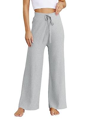 Med Grey Heather | Women Ribbed Wide Leg Lounge Pants