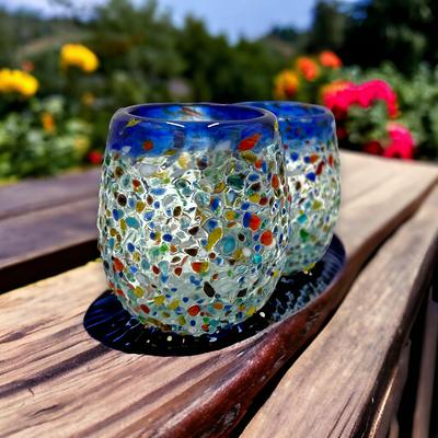 Set of 6 Handcrafted Speckled Martini Glasses Mexican Confetti Rock Design  12 Oz 