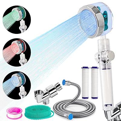 Hydro Jet Shower Head High Pressure Handheld Turbo Fan Shower Kit with  Replacement Hose/Bracket/Cotton Filters and Bath Loofah, One Key Pause  Switch 360 Degrees Rotating-Transparent Red 