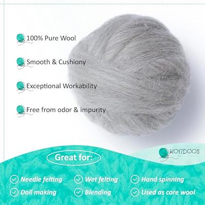 Kondoos Natural Wool roving, 8 OZ. Best Wool for Needle Felting