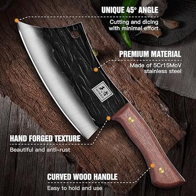 ENOKING Meat Cleaver Hand Forged Chef Knife High Carbon Steel Kitchen  Butcher Knife with Full Tang Handle Leather Sheath Chopping Knife for  Kitchen, Camping, BBQ (6.3 In) - Yahoo Shopping