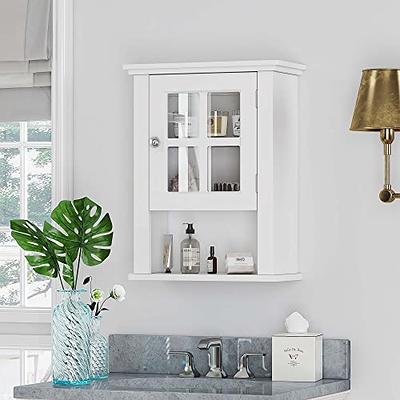 Treocho Bathroom Wall Cabinet, Medicine Cabinet with Door and Open Shelf,  Wall Mounted Storage Organizer for
