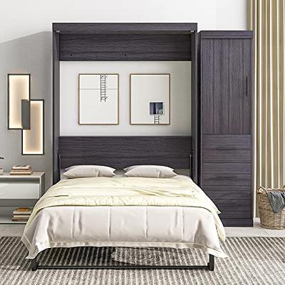 Twin Wood Murphy Bed with Storage Shelves & Drawer, Modern Wall Bed Can Be  Folded into a Cabinet, for Bedroom Living Room, Grey - Yahoo Shopping