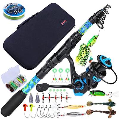 Ghosthorn Fishing Rod and Reel Combo, Graphite Telescoping Fishing Pole Collapsible Portable Travel Kit with Carrier Bag for Freshwater Fishing Gift