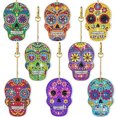 MTLEE 8 Pieces DIY Double Side Full Drill Skull Keychain Diamond