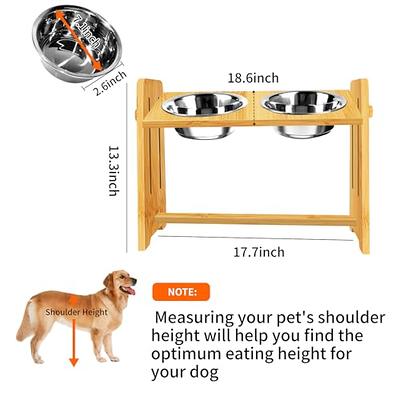 Vantic Elevated Dog Bowls-Adjustable Raised Dog Bowls for Large Dogs Medium  Sized Dogs, Durable Bamboo Dog Bowl Stand with 2 Stainless Steel Bowls and
