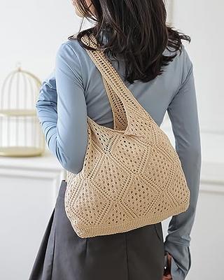 ENBEI Women's Shoulder Handbags Crocheted Bags Large knit bag Tote bag  aesthetic for school cute Tote bags Beach Bag Tote