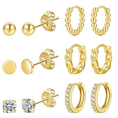 Gold Stud Earrings for Women Hypoallergenic Multiple Piercing Earrings Set  Small Studs aretes de oro para mujer 14k : : Clothing, Shoes &  Accessories