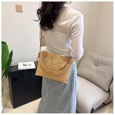 YXILEE Summer Straw Shoulder Bag Straw Small Clutch Crossbody Bags for  Women Beach Cell Phone Wallet Purse Handmade Envelope