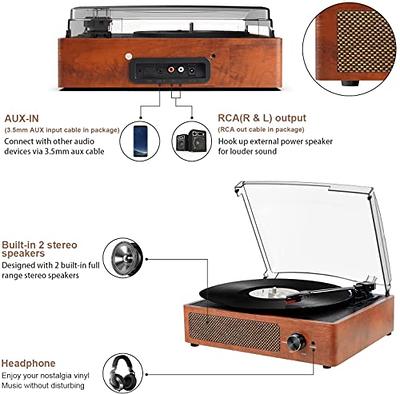 Vinyl Record Player Wireless Turntable with Built-in Speakers and USB  Belt-Driven Vintage Phonograph Record Player 3 Speed for Entertainment and  Home