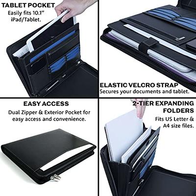 Ring Binder Padfolio with Expanded Document Bag, Organizer Business and Intervie - Blue