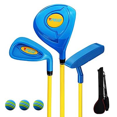 LAZRUS GOLF Premium Kids Golf Clubs Set Or Individuals for Boys or Girls -  Junior Golf Clubs - Driver, Fairway Wood, 7 Iron, PW, Putter - Blue or Pink