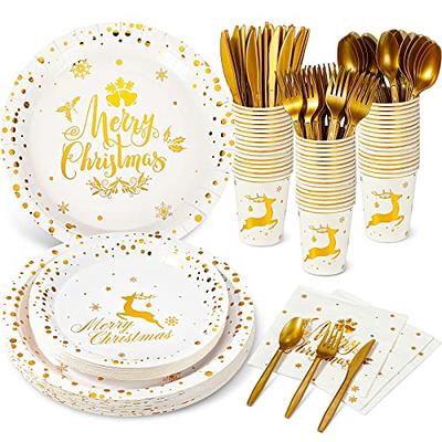 Black and Gold Party Supplies 200pcs Disposable Paper Set Includes 9paper  Plates, 7paper Plates, 9oz Cups and Napkins, Serves 50 