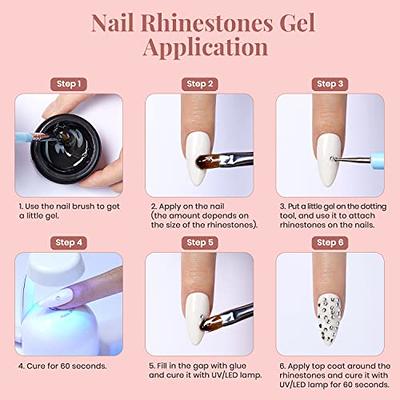 Rhinestones for Nails, Manicure Kit with Nail Rhinestone Glue Gel, 2-5mm  Flatback Glass Crystal AB + Clear Gemstones and Colorful Resin Beads, Gem  Glue for Nails (UV/LED Needed) with Dotting Tools 