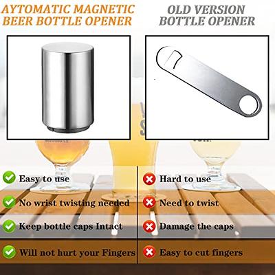 Premium Beer Bottle Opener, Automatic Bottle Opener, tainless Steel, Press  & Pop Lid Open, Potable, No Damage, Quick Open Cap for Kitchen Home Bar