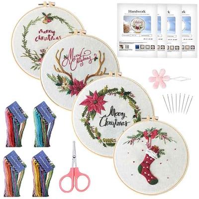 Anidaroel 3 Sets Embroidery Starter Kit for Adults Beginners, Stamped Cross  Stitch Kits for Beginners Include Embroidery Fabric, Embroidery Hoops
