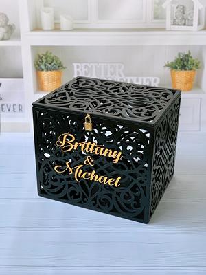  Rustic Wedding Card Box with Slot, Personalized Large Wooden Card  Box with Burlap and Lace, Cards Banner Gift Box, Wooden Chest Memory Box  with Lock Key : Handmade Products